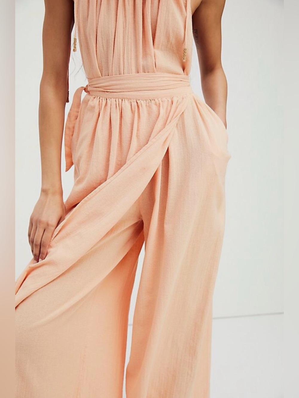Free People Endless Summer Longer‎ Days Wrap Jumpsuit - Medium NWT Peach color